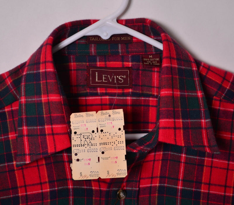 Vtg 80s Levi's Men's Sz Medium NWT Deadstock Flannel Red Plaid Tartan Shirt