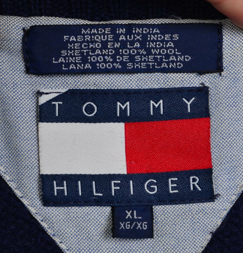 Tommy Hilfiger Men's XL Shetland Wool Chunky Stripe Blue Lion Pullover Sweater