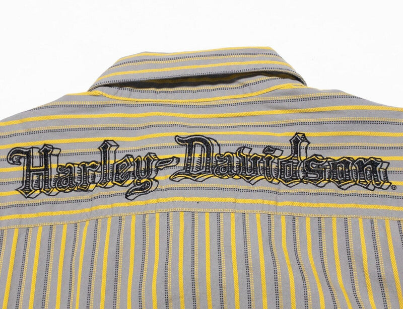 Harley-Davidson Shirt Men's Large Mechanic Yellow Gray Striped Biker Garage