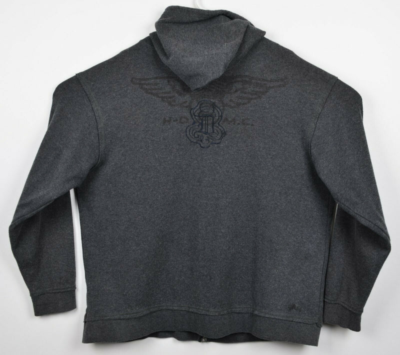 Harley-Davidson Men's XL Full Zip Gray Raw Edge Biker Hoodie Sweatshirt