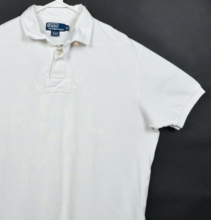 Polo Ralph Lauren Men's XL RLYC Toggle Collar Anchor Graphic White Polo Shirt