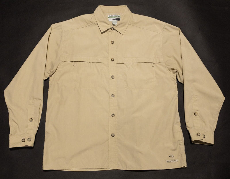 ExOfficio Insect Shield Shirt Mens Large Long Sleeve Beige Vented Fishing Travel