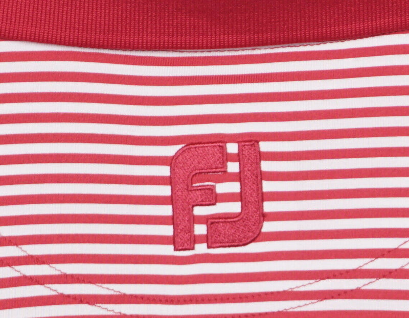 FootJoy Men's Large Logo Collar Tour Issue Red White Striped Golf Polo Shirt