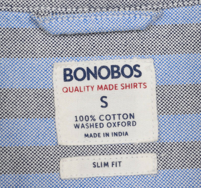 Bonobos Men's Sz Small Washed Oxford Blue Gray White Colorblock Striped Shirt