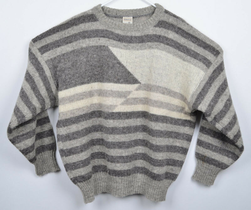 Vtg Hilda Ltd. Men's Sz XL 100% Wool Nordic Iceland Geometric HOLE STAIN Sweater