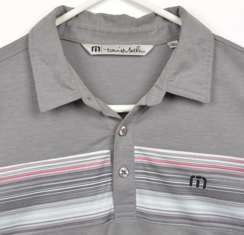 Travis Mathew Men's Medium Gray Striped Pima Cotton Poly Blend Golf Polo Shirt