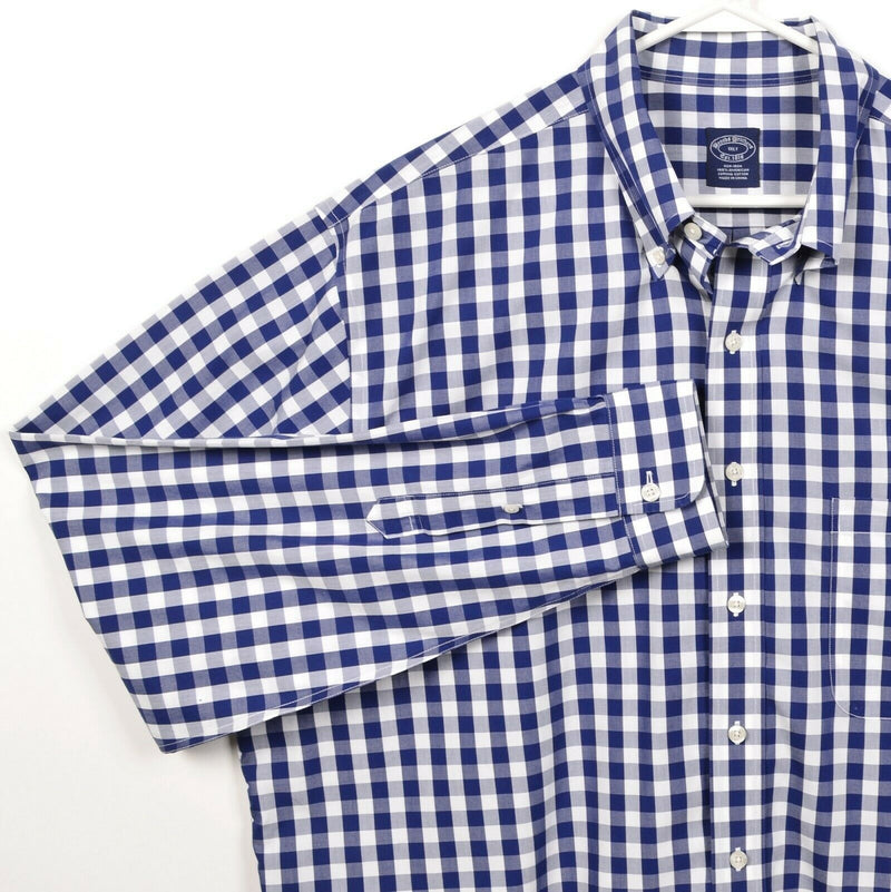 Brooks Brothers Men's XLT (Tall) Non-Iron Blue Gingham Check Button-Down Shirt