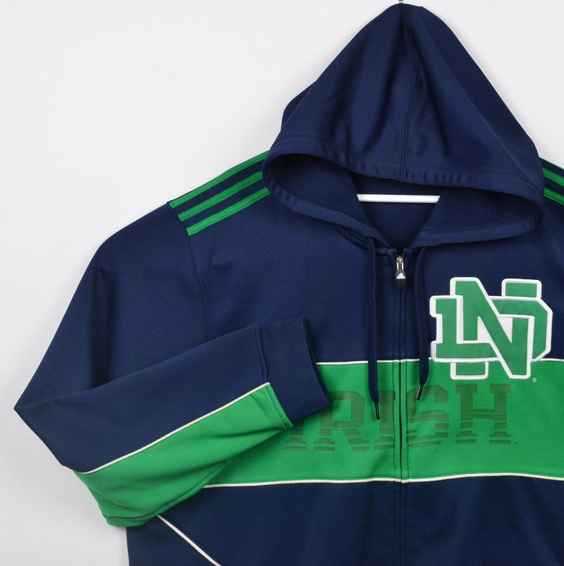Notre Dame Men's 2XL Adidas Blue Green Fighting Irish Full Zip Hoodie Sweatshirt