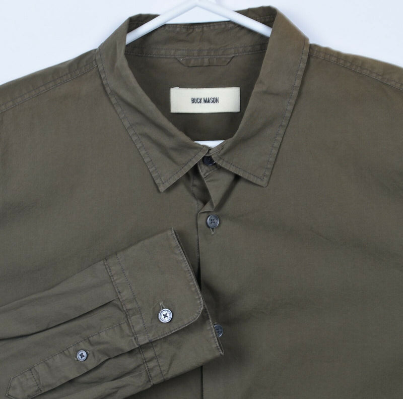 Buck Mason Men's XL Olive Green Long Sleeve Casual Button-Front Shirt