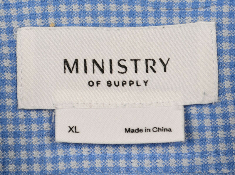 Ministry Of Supply Men's XL Polyester Blend Blue Houndstooth Button-Down Shirt