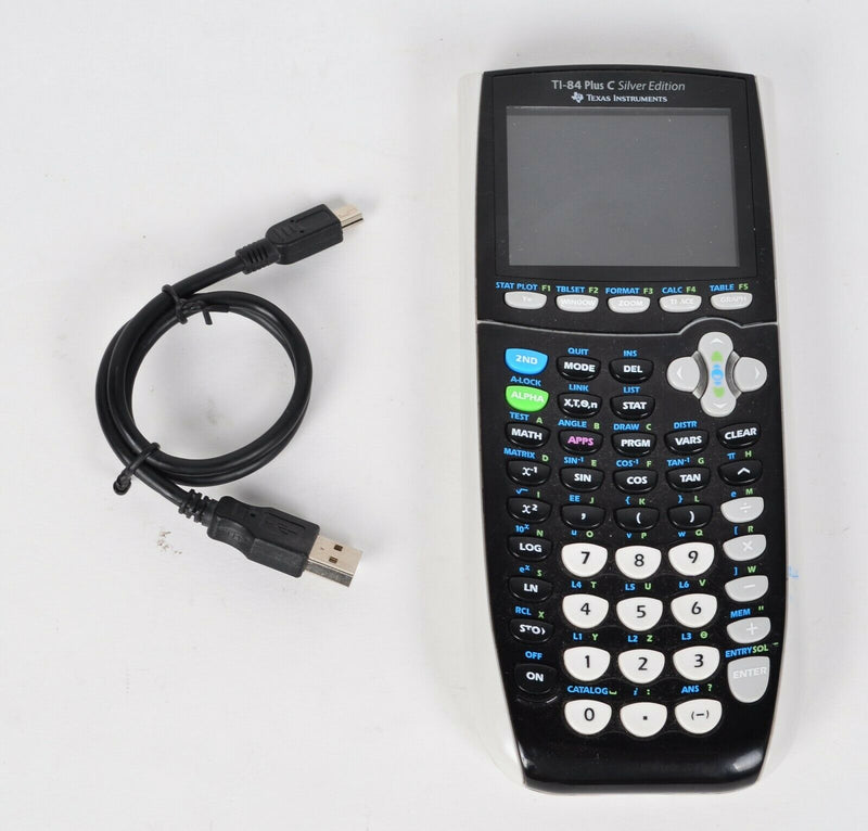 TI-84 Plus C Silver Edition Graphing Calculator Texas Instruments Black w/ Cable