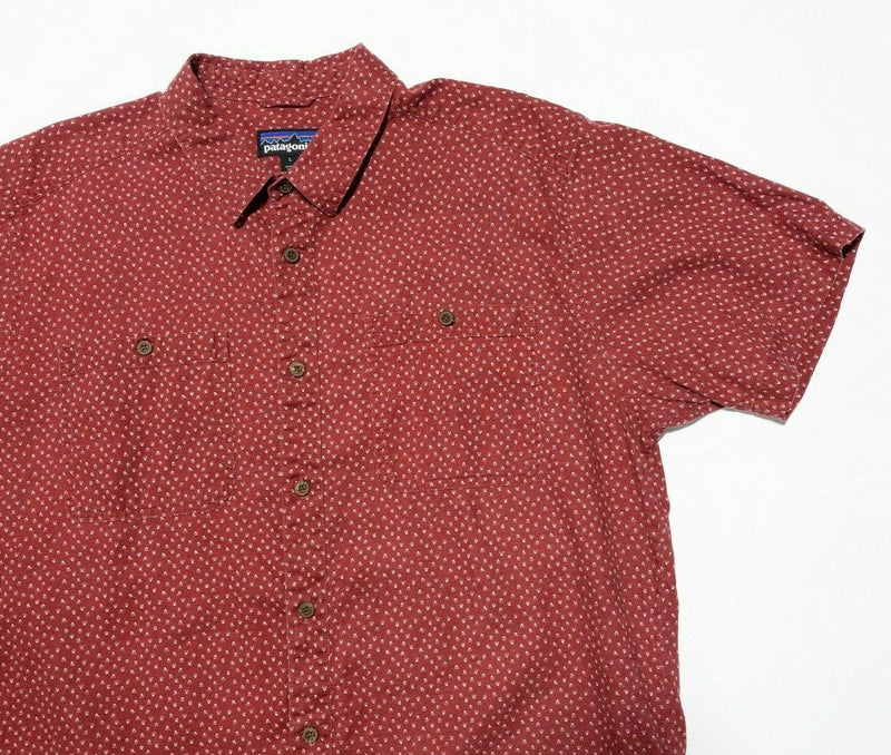 Patagonia Men's Back Step Shirt Large Hemp Blend Red Geometric Short Sleeve