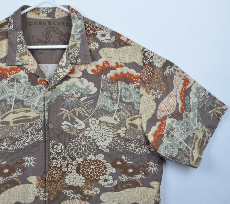 Tommy Bahama Men's XL 100% Silk Floral Oriental Hawaiian Aloha Camp Shirt