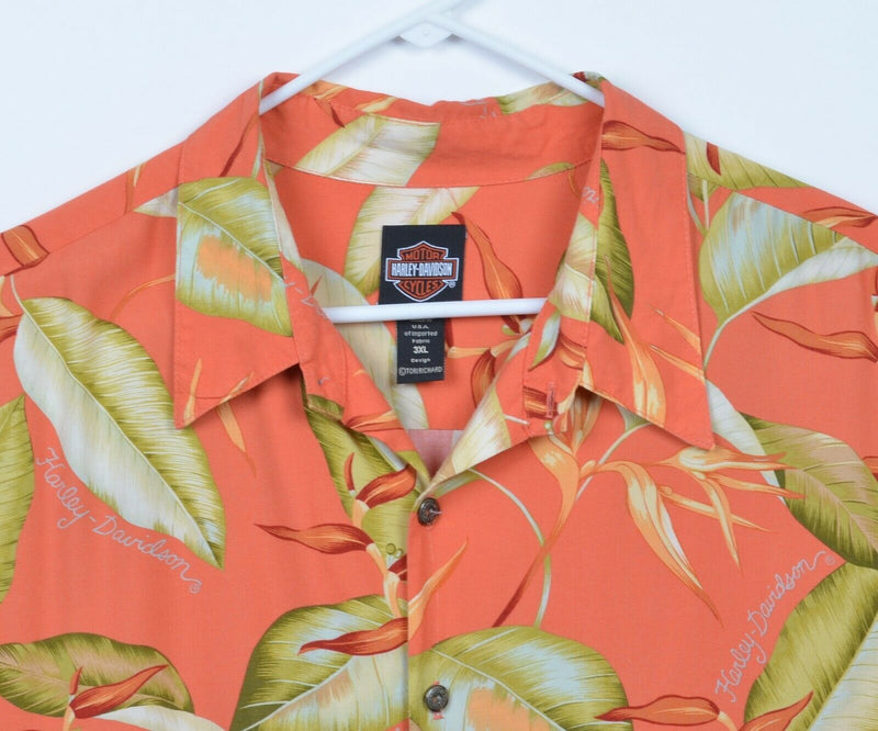 Harley-Davidson Men's 3XL Tori Richard Orange Floral Viscose Hawaiian Shirt