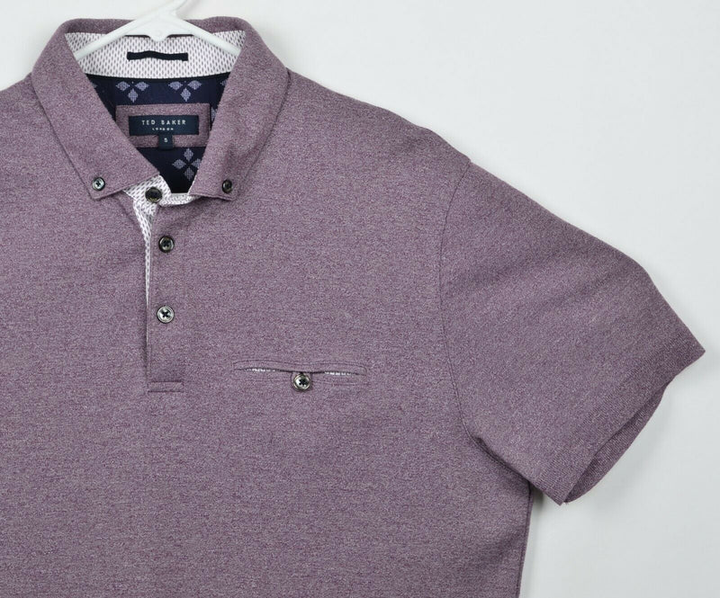 Ted Baker London Men's Sz 5 Heather Purple Polyester Button-Down Polo Shirt