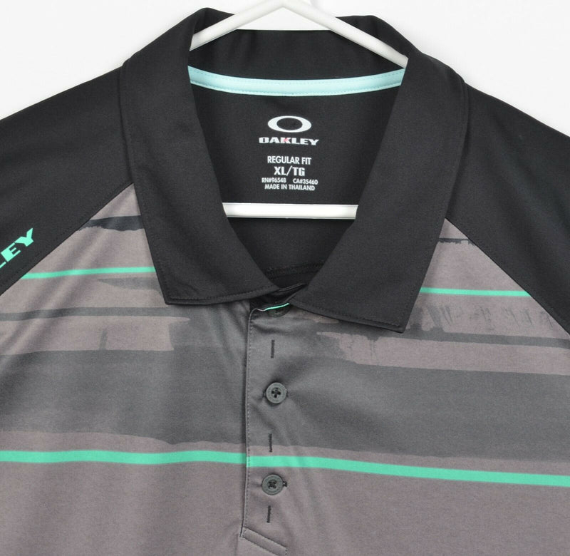 Oakley Hydrolix Men's XL Regular Fit Black Gray Striped Wicking Golf Polo Shirt