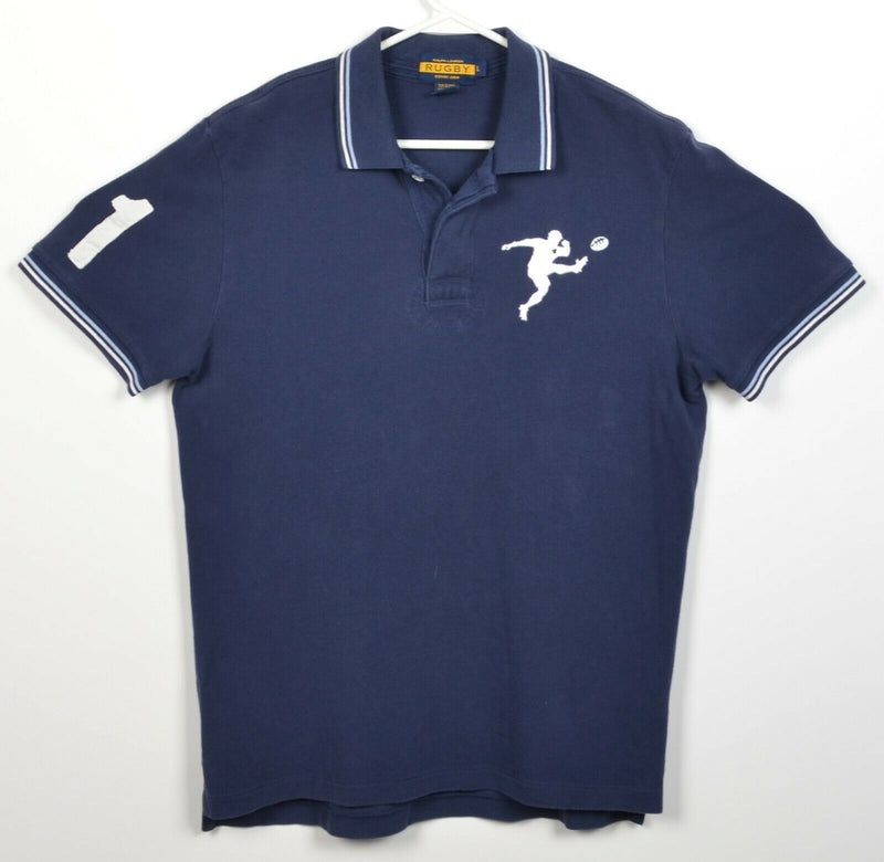 Ralph Lauren Rugby Men's Large Embroidered Kicker Navy Blue Polo Shirt