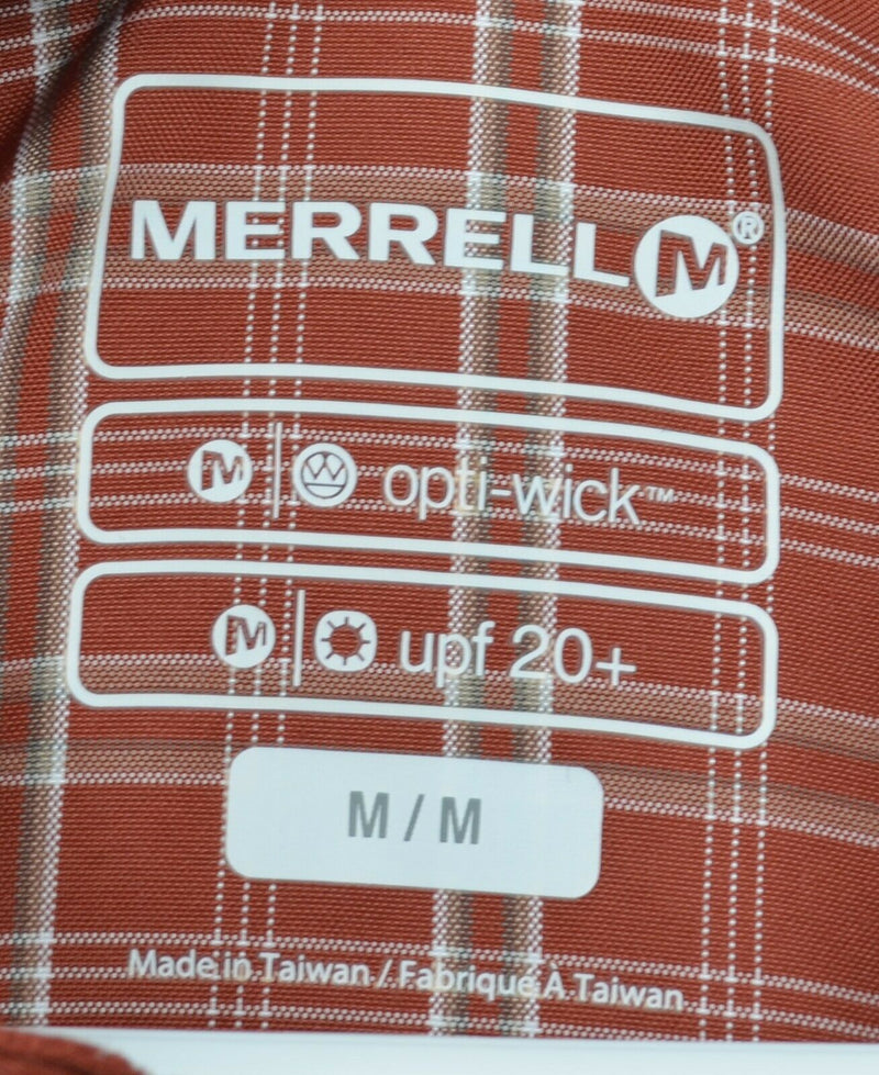 Merrell Men's Sz Medium Opti-Wick UPF 20+ Orange Plaid Polyester Hiking Shirt