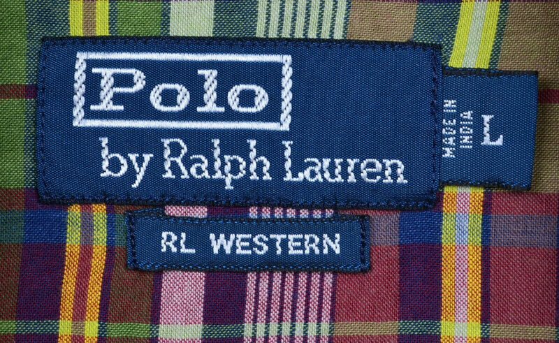 Polo Ralph Lauren Men's Sz Large RL Western Snap-Front Rockabilly Plaid Shirt