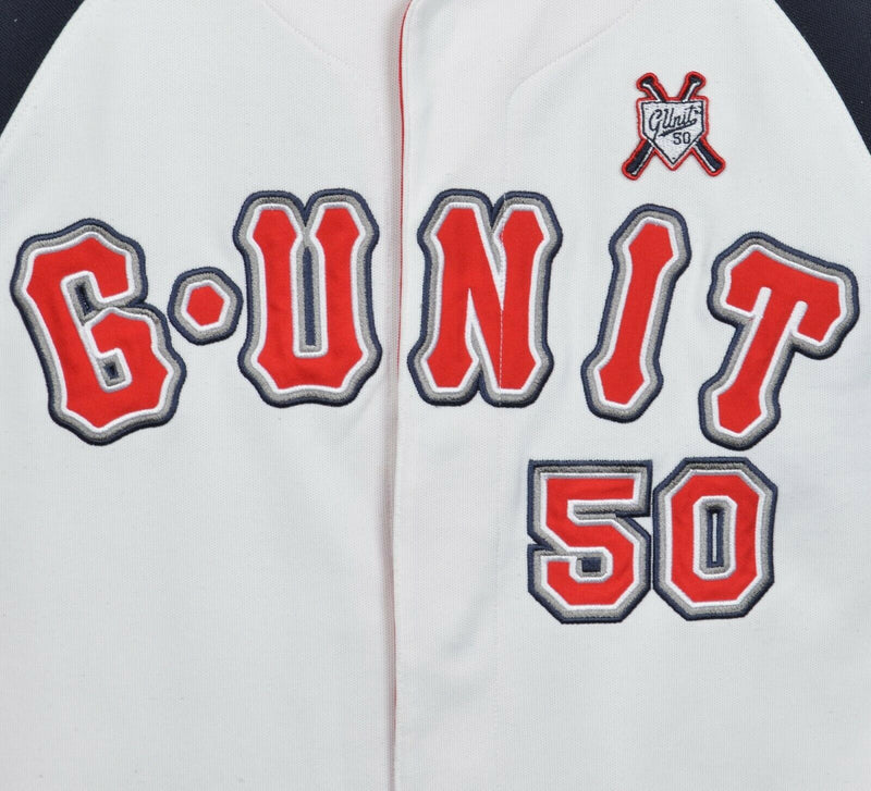 G-Unit Men's Large 50 Cent Hip Hop Rap White Blue Vintage 90s Baseball Jersey