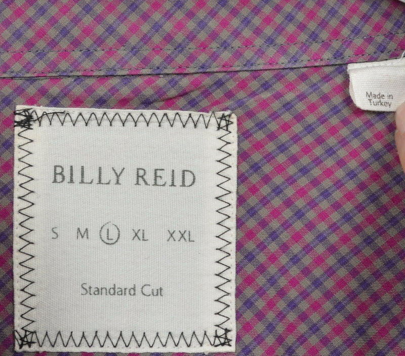 Billy Reid Men's Large Standard Cut Fuchsia Pink Purple Check Button-Front Shirt