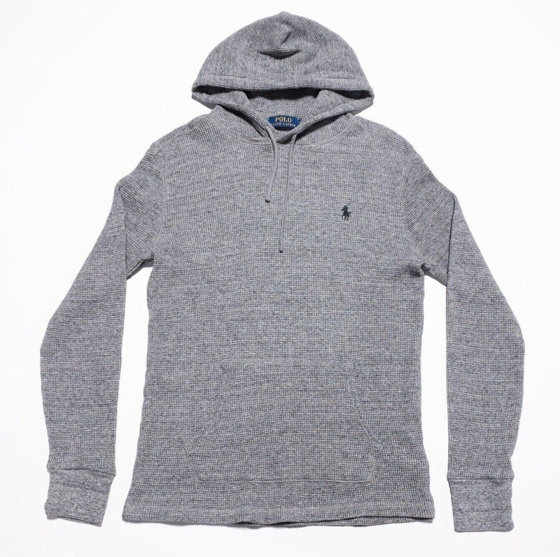 Polo Ralph Lauren Waffle-Knit Hoodie Men's Small Pullover Drawstring Gray Preppy