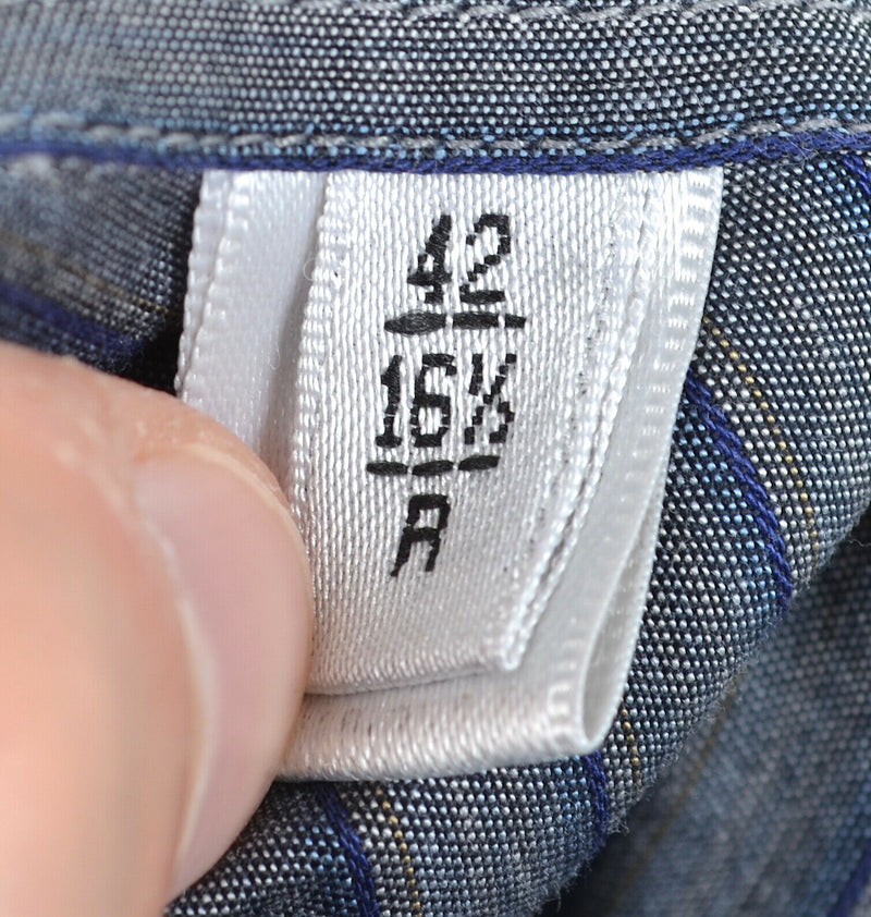 Armani Collezioni Men's Sz 42/16.5 Gray Striped Made in Italy Button-Down Shirt