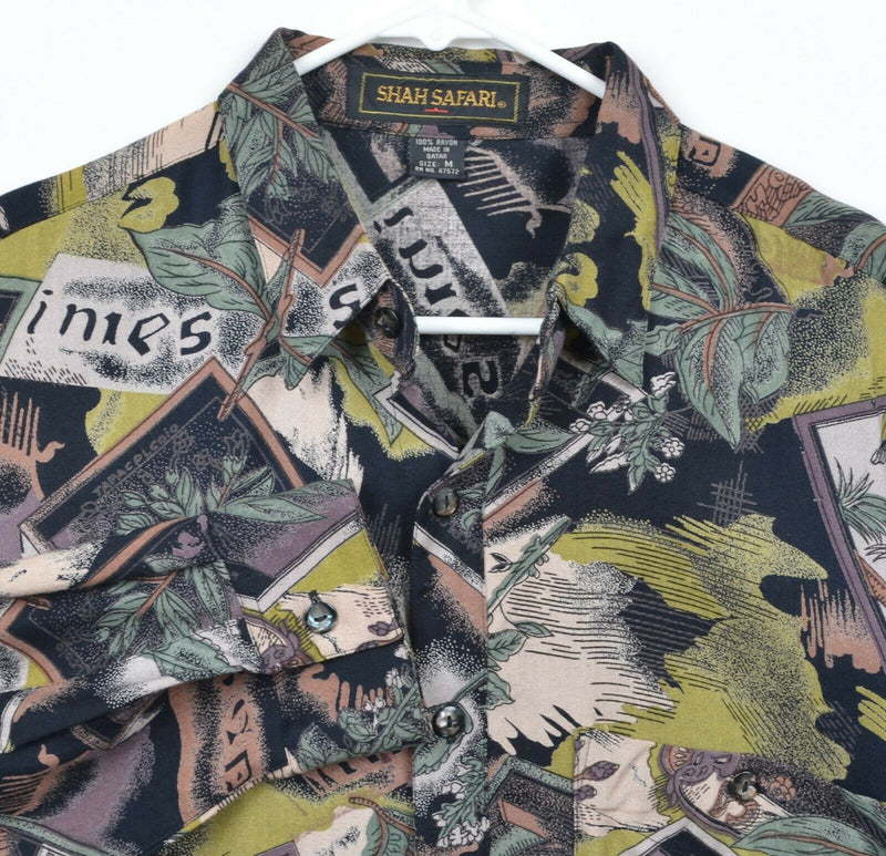 Shah Safari Men's Sz Medium 100% Rayon Abstract Long Sleeve Hawaiian Shirt