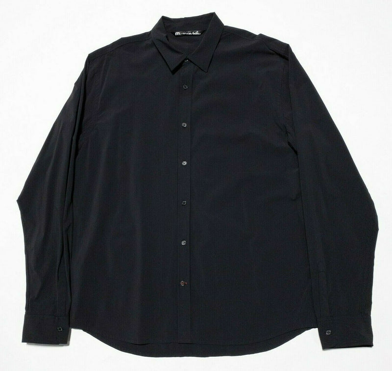 Travis Mathew XL Long Sleeve Button-Front Shirt Men Nylon Wicking Black Striped