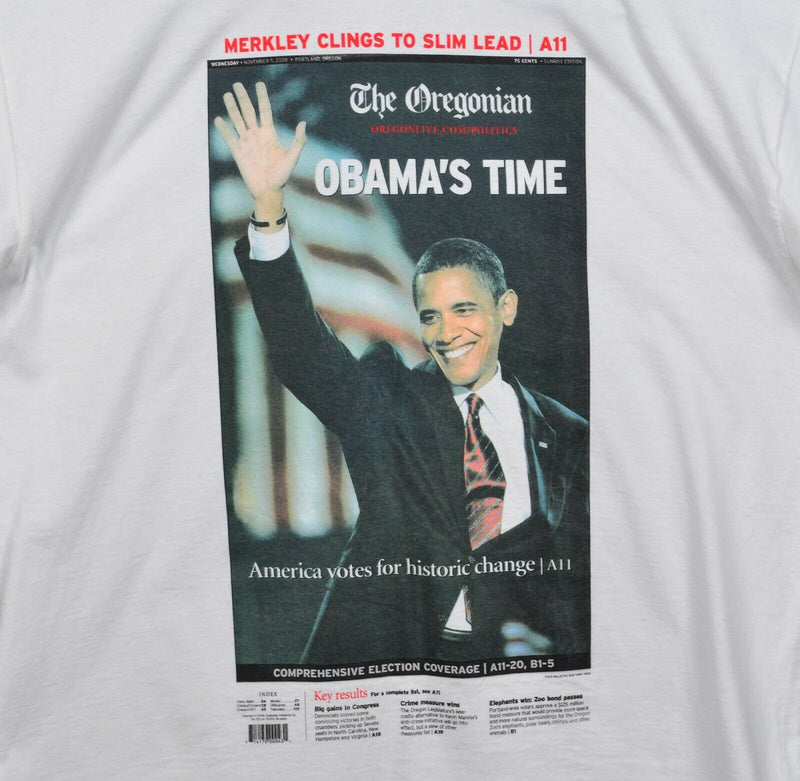 Obama's Time Men's XL Newspaper The Oregonian White Gildan Graphic T-Shirt