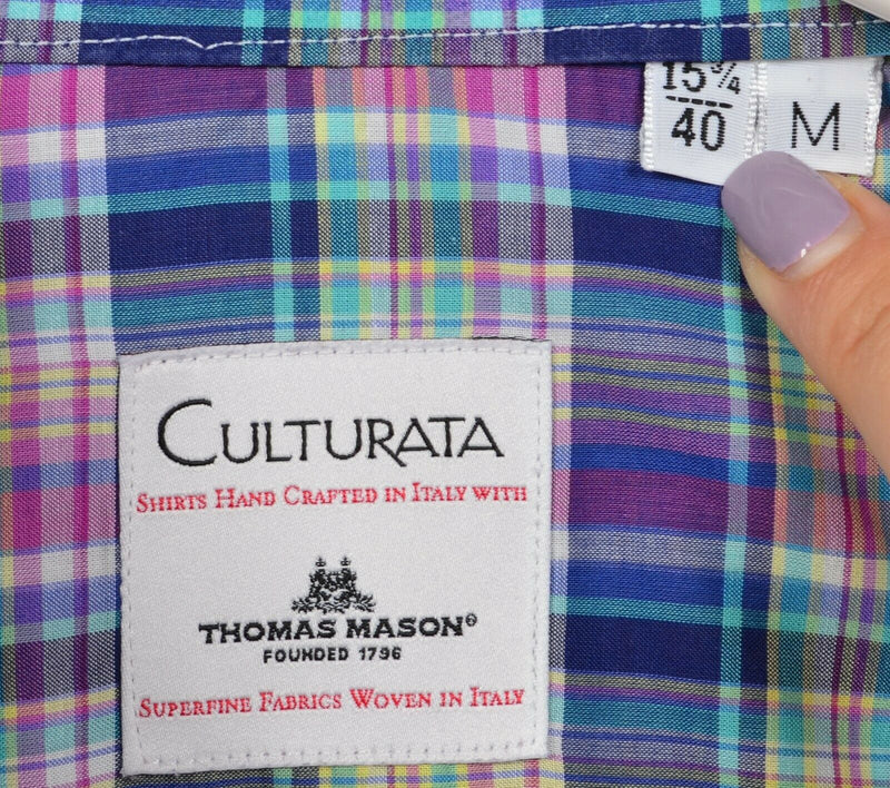 Culturata Thomas Mason Men's Medium/15.5 Pink Blue Plaid Button-Front Shirt