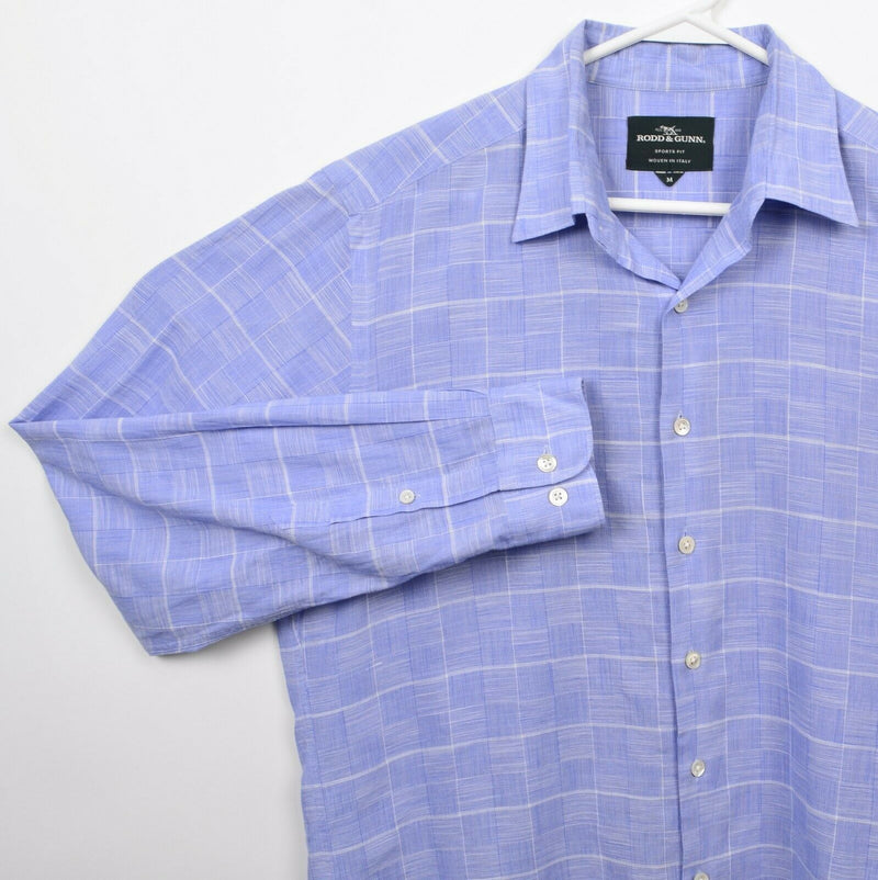 Rodd & Gunn Men's Medium Sports Fit Blue Check Woven in Italy Button-Front Shirt