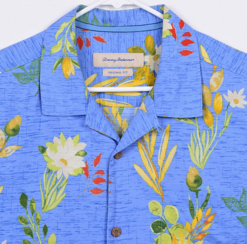 Tommy Bahama Men's Sz Large Original Fit Silk Blend Blue Floral Hawaiian Shirt