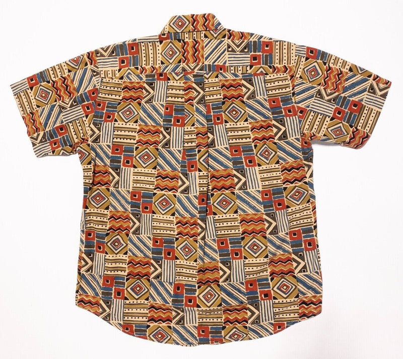 Orvis Hawaiian Shirt Large Men's Colorful Aztec Vintage 90s Short Sleeve Camp