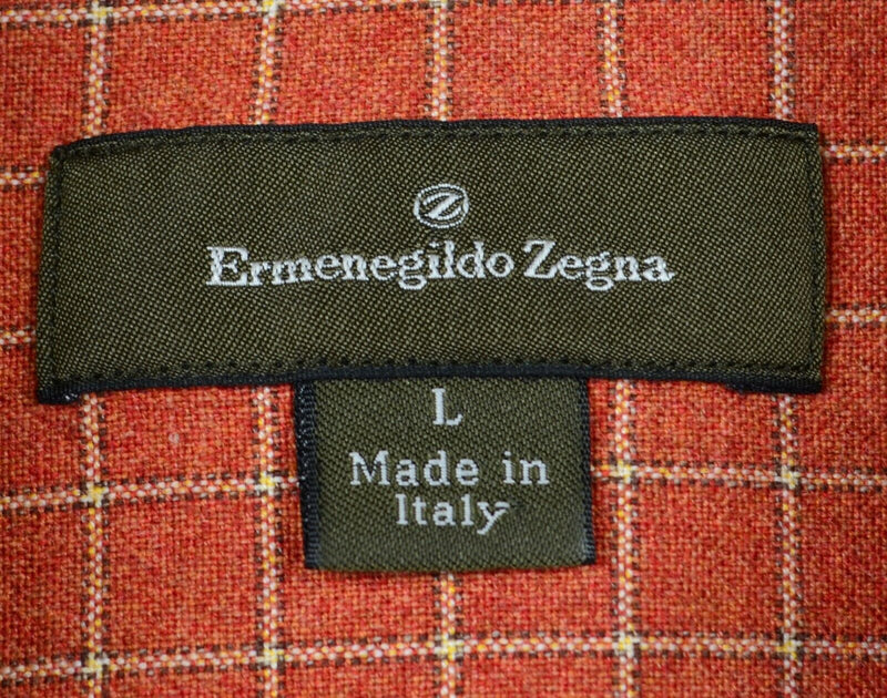 Ermenegildo Zegna Men's Large Orange Plaid Made in Italy Button-Front Shirt