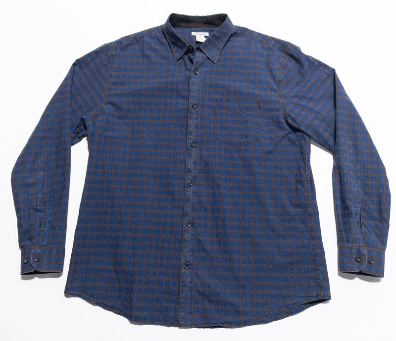 Carbon 2 Cobalt Shirt Men's Large Blue Brown Check Button-Up Corduroy Accent