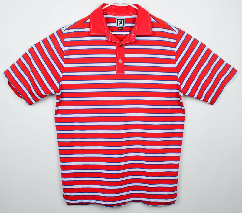FootJoy Men's Sz Large Athletic Fit Red Blue White Striped Golf Polo Shirt