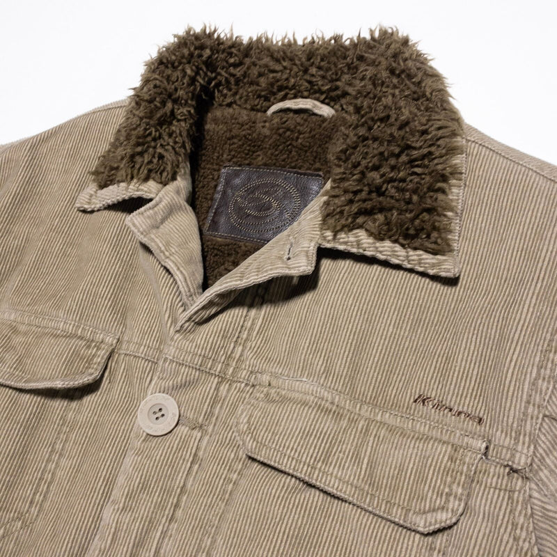 Kirra Jacket Men's Small Sherpa Faux Fur Lined Corduroy Brown Vintage 90s Skater