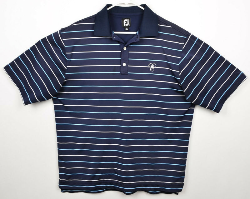 FootJoy Men's Sz XL Navy Blue Striped FJ Performance Golf Polo Shirt