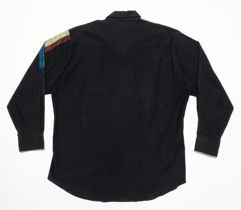 Wrangler Western Shirt Men's XL Bull Colorful Stripe Black Long Sleeve Rodeo