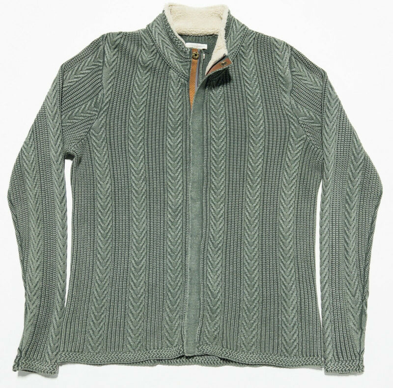 Carbon 2 Cobalt Men's Medium Green Cable-Knit Sherpa Collar Full Zip Sweater