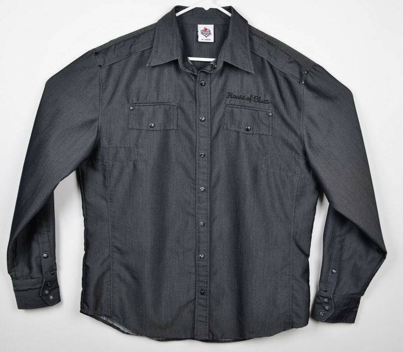 House Of Blues Men's XL Snap Front Embroidered Shiny Gray Rockabilly Shirt