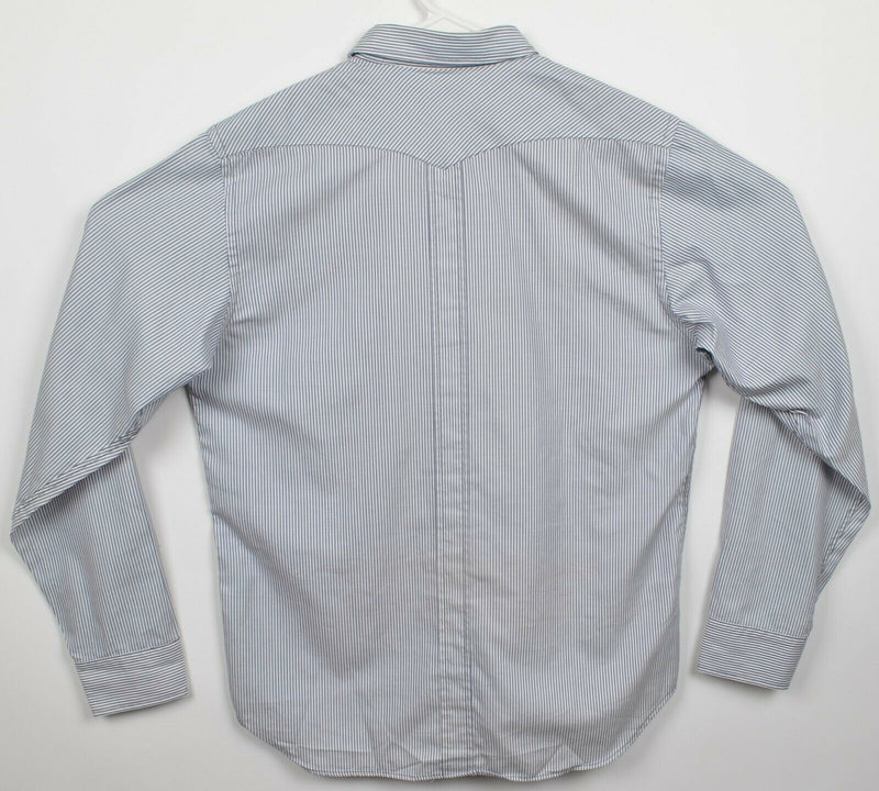 Billy Reid Men's XL Standard Cut Blue White Striped Pocket Button-Front Shirt