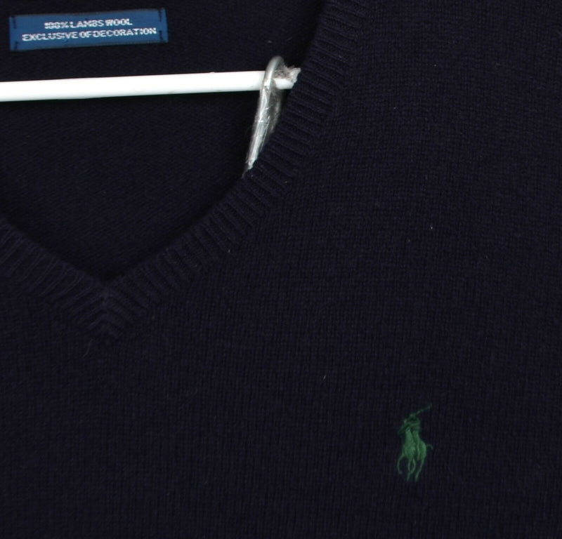 Polo Ralph Lauren Men's Medium 100% Lambswool Navy Blue V-Neck Pullover Sweater