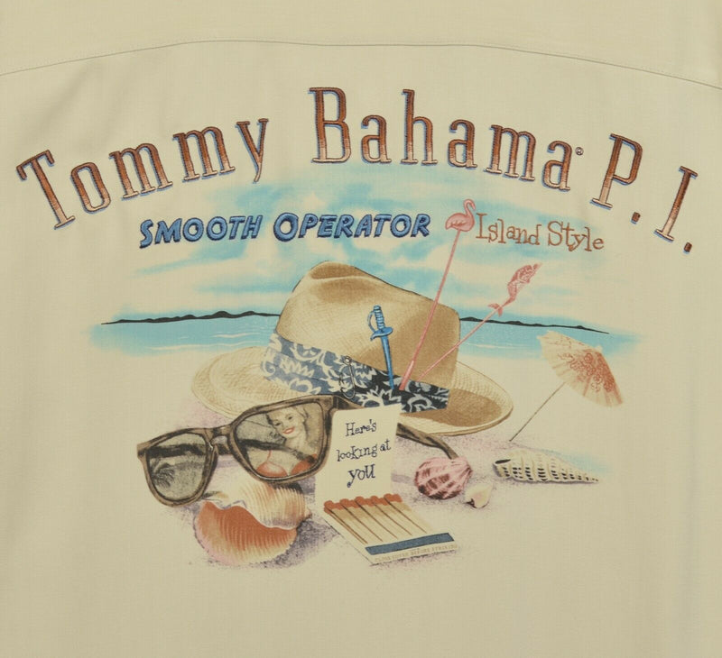 Tommy Bahama P.I. Men's Large 100% Silk Smooth Operator Ivory Hawaiian Shirt