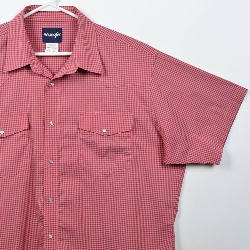 Wrangler Men's 2XL Pearl Snap Red/Peach Pink Check Western Rockabilly Shirt