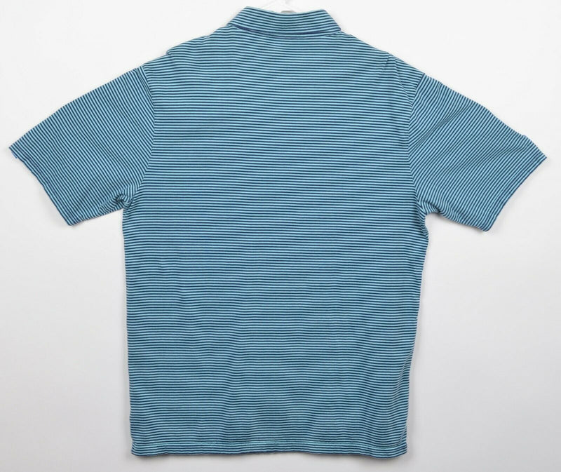 Johnnie-O Men's Sz Medium Navy Turquoise Striped Surfer Logo Pocket Polo Shirt