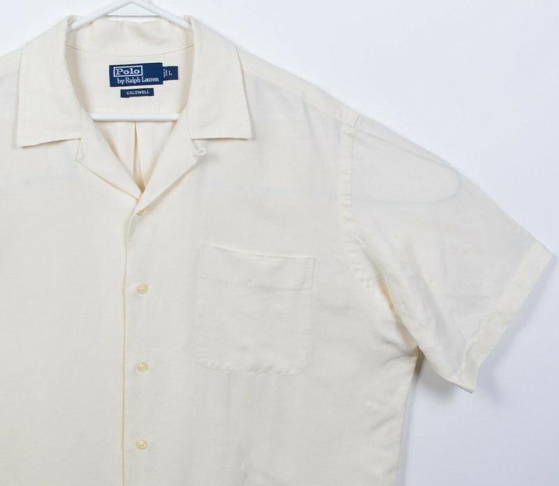 Polo Ralph Lauren Men's Large Linen Silk Blend Ivory Caldwell Loop Collar Shirt