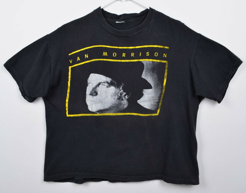 Vtg 1990 Van Morrison Men's Sz XL? (Short/WIDE) Live Black Tour Graphic T-Shirt