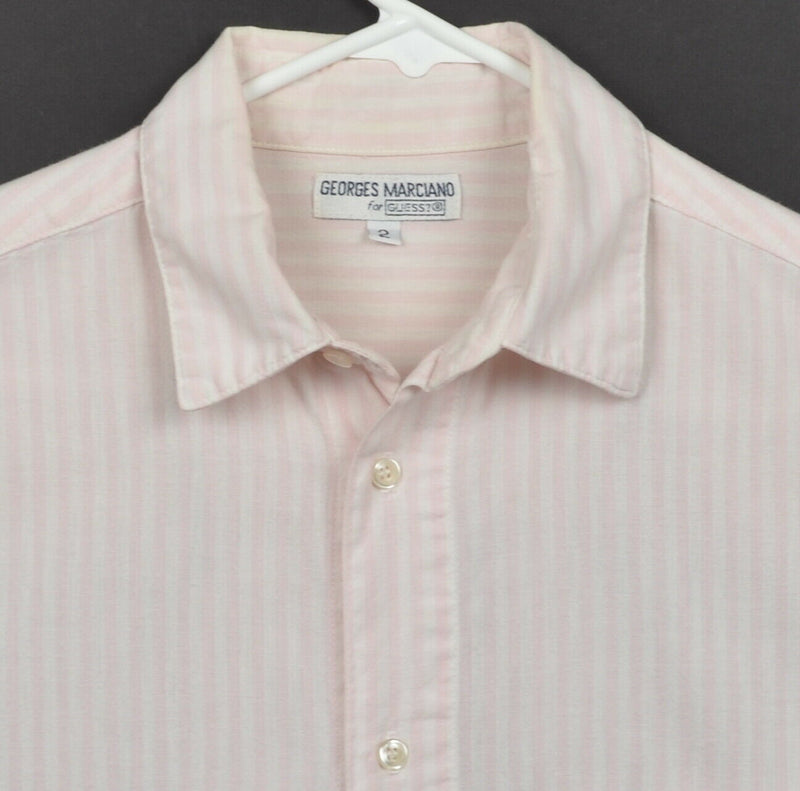 Vtg 90s GUESS? Men's Sz 2 Georges Marciano Pink White Striped Short Sleeve Shirt